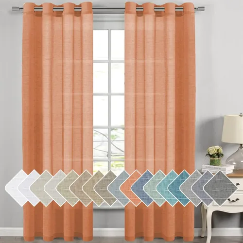 Miniatura 18 de H.VERSAILTEX Cortinas de 96 pulgadas de largo, cortinas de lino/cortinas transparentes de mezcla de lino natural/paneles/cortinas para sala