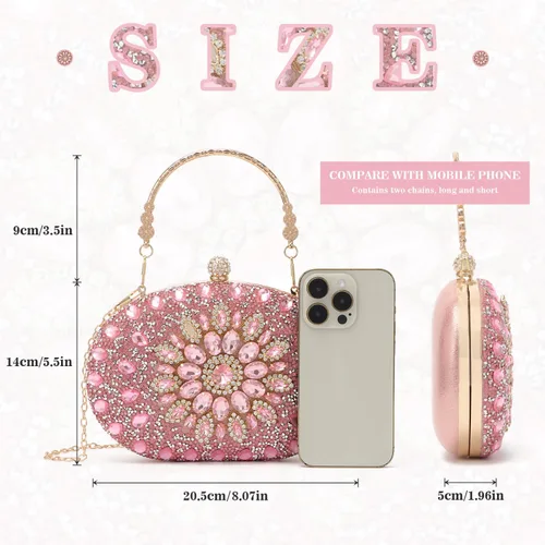 Miniatura 5 de Bolso de mano de noche con diamantes de imitación para mujer, bolsa de mano con diamantes brillantes y brillantes, bolsa de fiesta de boda de cristal