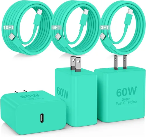 Miniatura 10 de Hzevn Bloque de cargador de pared rápida USB C de 60 W para teléfonos Galaxy S26 Android, paquete de 3 adaptadores de cargador súper rápido
