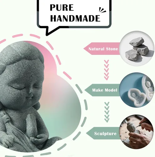 Miniatura 5 de FENGSHUI-CAISHEN Pequeña estatua de Guan Yin – Piedra hecha a mano para meditar peces zen, acuario, tanque de decoración de escritorio, figura