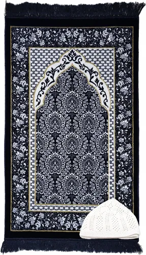 Modefa Alfombra de oración islámica turca, alfombra de terciopelo suave y afelpado, tapete de oración tradicional musulmana, Janamaz Sajada Azul