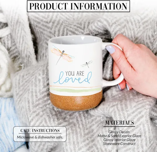 Miniatura 2 de Pavilion Gift Company You Are Loved - Taza de cerámica de 16 onzas con fondo glaseado de arena, libélula, taza de café de mango grande, regalo