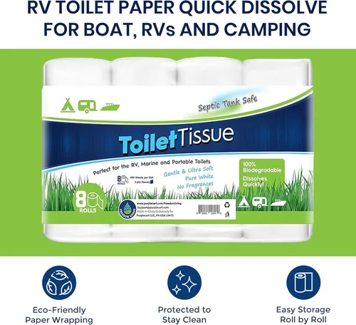 Miniatura 2 de Papel higiénico seguro para tanque séptico para campistas y caravanas, papel higiénico marino biodegradable para barcos, sin fragancia, papel