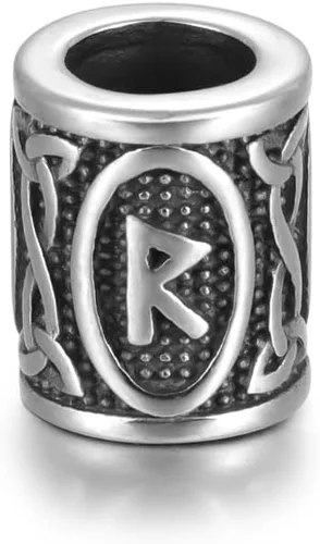 Miniatura 25 de 5 cuentas vikingas de acero inoxidable, cuentas espaciadoras de metal, cuentas espaciadoras de agujero grande, cuentas de tubo de plata antigua