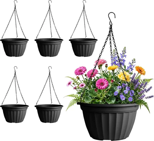 Miniatura 12 de FGstyle Paquete de 6 macetas colgantes de 8 pulgadas, macetas de riego automático para plantas de interior, cesta colgante de plástico con elevador