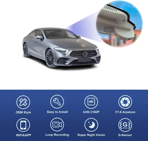 Miniatura 3 de Fitcamx Cámara de tablero 4K adecuada para Mercedes-Benz CLS 450 4MATIC 2019 2020 2021 2022 2023 (HD2-6118), aspecto OEM, video UHD 2160P, grabación
