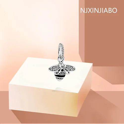 Miniatura 2 de NJXINJIABO Abalorio de plata de ley 925 para pulseras y collares, lindos animales, cerdo, mariposa, gusano brillante, flor, colgante, joyería