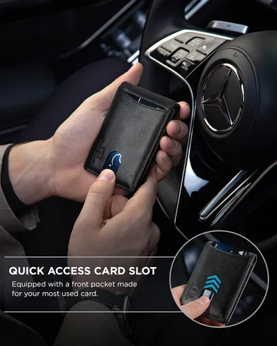 Miniatura 62 de SERMAN BRANDS - Billetera sencilla de cuero genuino con bloqueo RFID para hombre, billetera delgada con bolsillo frontal y clip para dinero