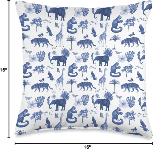 Miniatura 4 de Aesthetic Pattern Co Blue Jungle Toile - Almohada con estampado de leopardo, mono, palmeras, 16 x 16 pulgadas, multicolor