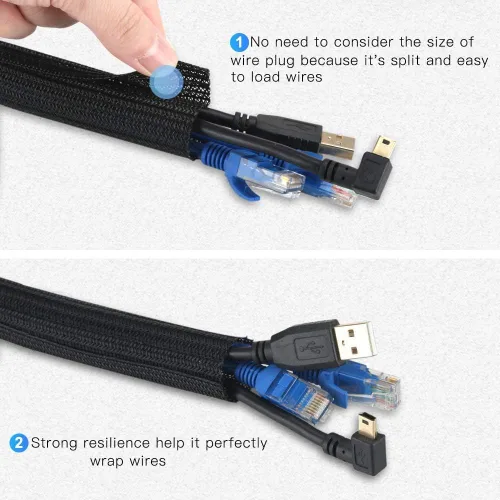Miniatura 3 de AGPTEK Funda para Cables, 6.6 pies - 2/3 pulgadas Organizador de Cables de Escritorio Ocultador de Cables, Gestión de Alambres para Computadora y TV