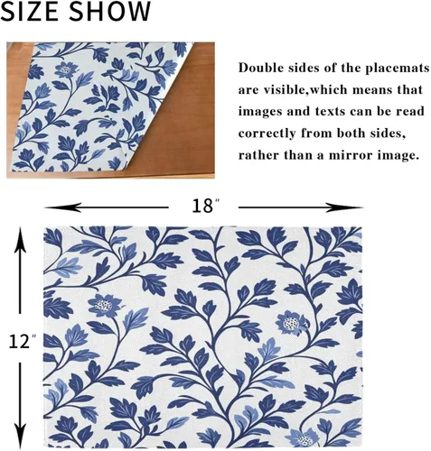 Miniatura 8 de Custom Europen Vine Scroll Pattern Blue Easter Place Mats Interior rústico lavable redondo manteles individuales 6 piezas 12 x 18 manteles redondos