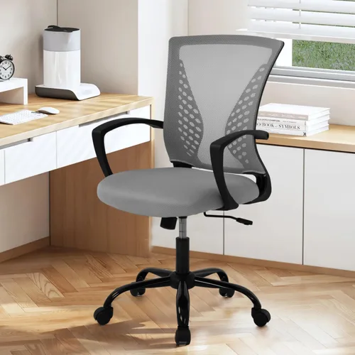 Miniatura 8 de Silla de oficina de malla con ruedas, silla de escritorio ergonómica de respaldo medio con brazos y soporte lumbar, cómoda silla de computadora