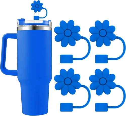 Miniatura 29 de 6 fundas de silicona para popotes Stanley Cups de 30 y 40 onzas, tapas de paja de flores a prueba de polvo, protectores reutilizables para popotes