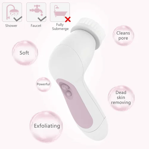 Miniatura 6 de CLSEVXY - Juego de cepillos giratorios de limpieza facial impermeable con 5 cabezales de cepillo exfoliantes, cepillo limpiador eléctrico facial