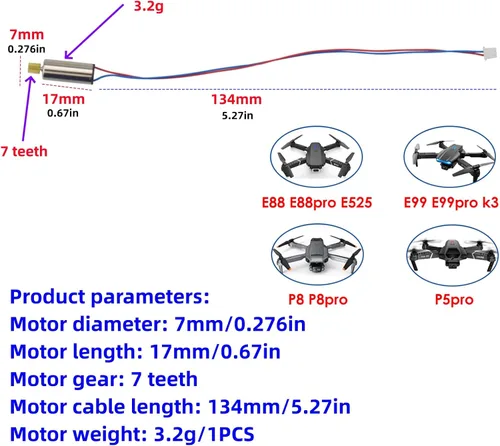 Miniatura 4 de 8 hélices + 8 piezas de cubierta protectora + 4 motores para E88 E88PRO E88MAX E525 E99 E99PRO P1 P5PRO K3 S1 P8 RC Drone E88 Quadcopter Motors
