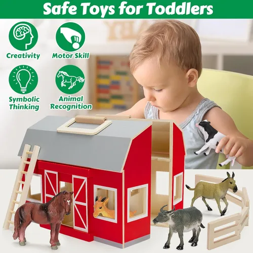 Miniatura 5 de GMAOPHY Juguetes de Animales de Granja para Niños de 3+ Años, Niños y Niñas, Gran Granja de Madera con Figuras de Animales para Niños, Juego