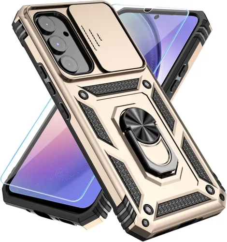 Miniatura 25 de SunStory Funda para teléfono Galaxy A14 5G [grado militar] con protector de pantalla HD, cubierta de cámara deslizante, soporte y material negro
