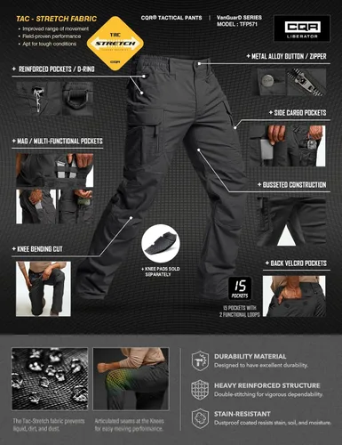 Miniatura 4 de CQR - Pantalones tácticos elásticos para hombre, pantalones cargo de ripstop resistentes al agua, pantalones ligeros para trabajo al aire libre