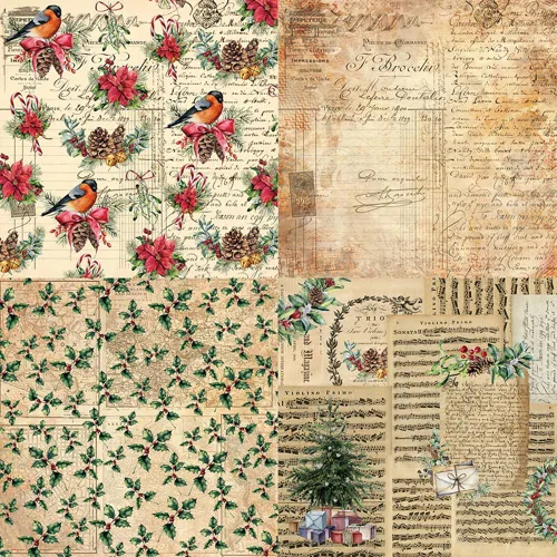Miniatura 3 de 24 hojas de papel retro para álbumes de recortes con temática navideña, paquete de papel de álbum de recortes de una cara, 6 x 6 pulgadas