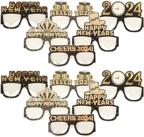 ABOOFAN 12 lentes de feliz año nuevo 2024 gafas de fiesta de Año Nuevo Hola 2024 gafas de sol regalos de fiesta accesorios para cabina de fotos 2024
