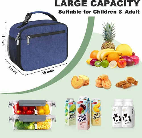 Miniatura 2 de Lonchera para niños y niñas, bolsa de almuerzo aislada duradera, lonchera para niños, bolsa de almuerzo para la escuela, azul oscuro