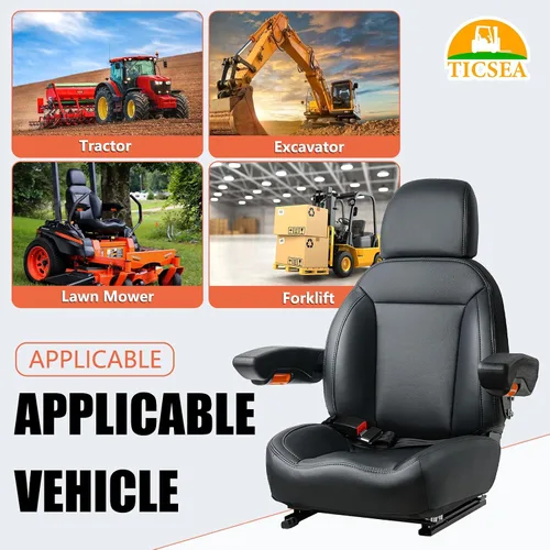 Miniatura 7 de Asiento Universal de Tractor, Asiento de Carretilla Elevadora con Cinturón de Seguridad y Respaldo Ajustable, Reposacabezas, Reposabrazos