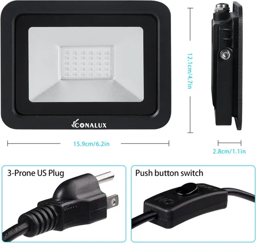 Miniatura 3 de Paquete de 2 luces LED negras de 395 nm y 30 W con enchufe e interruptor, cable de alimentación de 4.9 pies, luz negra impermeable IP66 se utiliza
