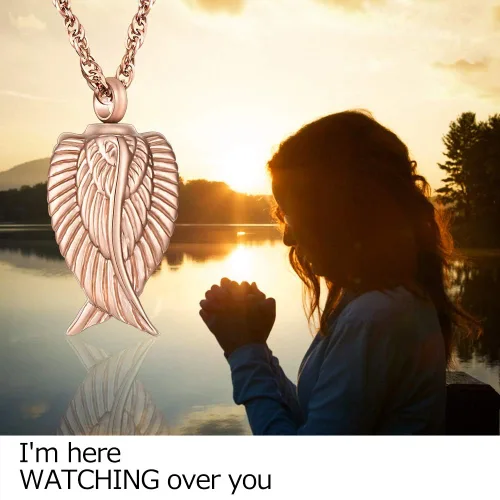 Miniatura 4 de Collar de cremación de ala de ángel para cenizas, colgante de urna de acero inoxidable, soporte para cenizas, joyería conmemorativa, estoy aquí
