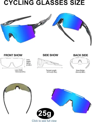 Miniatura 3 de OULAIQI Gafas de sol de ciclismo, polarizadas, para hombres y mujeres, con 1 lente o 3 lentes intercambiables, gafas de béisbol