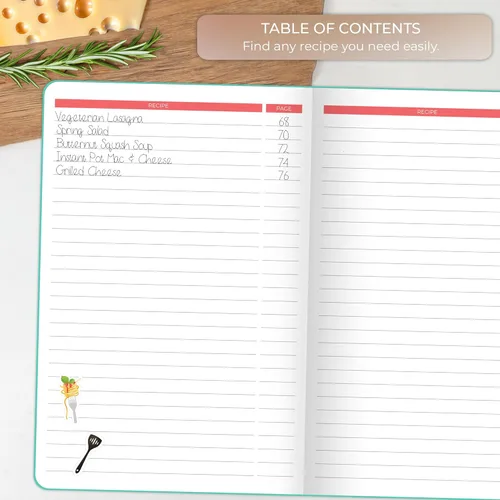 Miniatura 6 de Clever Fox Libro de recetas - Libro de cocina familiar en blanco - Diario de cocina vacío - Organizador de cuadernos para escribir recetas - Turquesa
