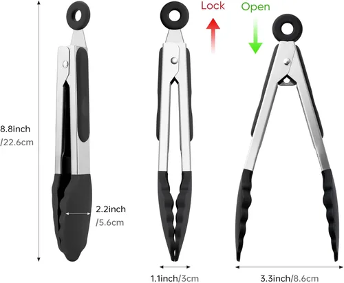 Miniatura 2 de Pinzas de silicona de 7 pulgadas, paquete de 3, pinzas pequeñas con puntas de silicona para cocinar, barbacoa, servir buffet