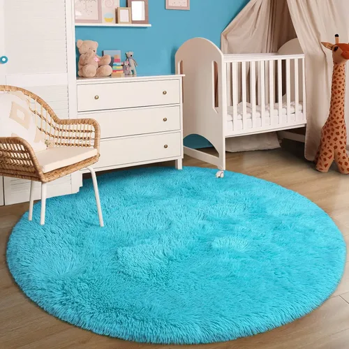 Miniatura 8 de Gifeas Alfombra redonda azul para dormitorio de niñas, alfombra circular esponjosa de 4 x 4 pies para decoración de habitación de niños, alfombra
