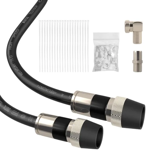 Miniatura 10 de Cable coaxial RG6 de 3 pies negro, cable coaxial de 75 Ohm con conector F y acoplador doble hembra F81, cable de extensión de antena de TV de alta