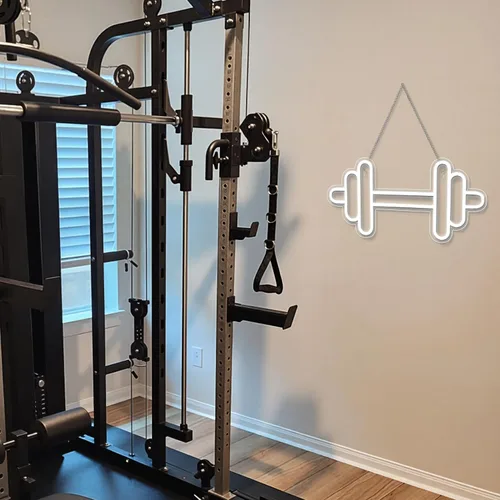 Miniatura 2 de Letrero de neón de gimnasio Lucunstar en forma de barra y mancuerna Luces de neón blancas pegatinas de pared para gimnasio para decoración de club