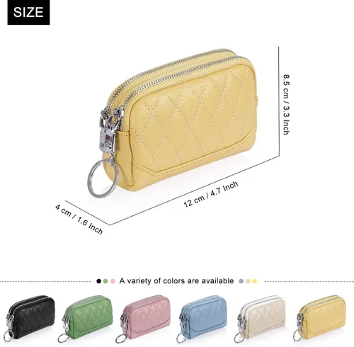 Miniatura 2 de XEYOU Monedero pequeño de piel auténtica con llavero y anillo, Amarillo, Casual