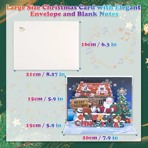 Miniatura 4 de Caffox Tarjeta de Navidad con luces y música, tarjeta de felicitación musical de árbol de Navidad desplegable con sobre, tarjetas divertidas