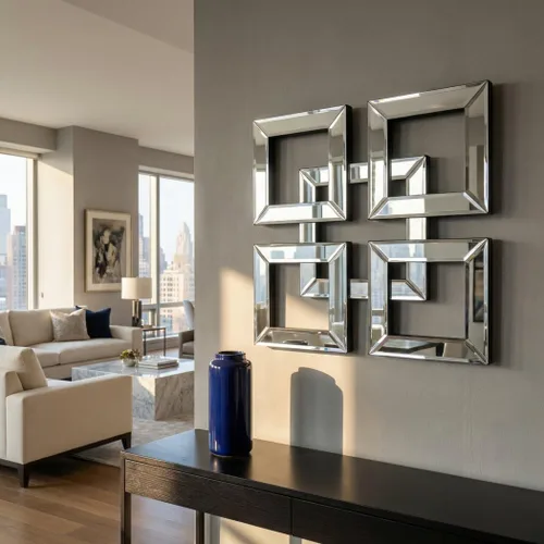 Miniatura 2 de QMDECOR Espejo plateado para decoración de pared de 16 x 16 pulgadas, espejo decorativo moderno de moda para montar en pared, diseño cuadrado, Plata