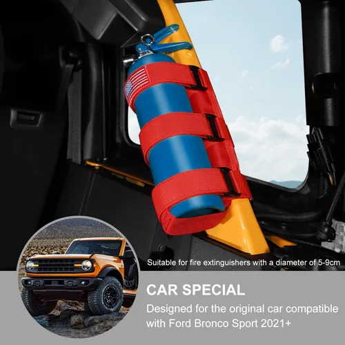 Miniatura 2 de Jimen Soporte para extintor de incendios Bronco, paquete de 2 correas de montaje para extintor de incendios de barra antivuelco compatibles con Ford