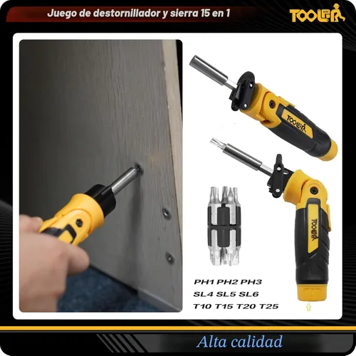 Miniatura 6 de Sierra manual de múltiples cuchillas 15 en 1 con destornillador. Para cortar madera, metal, plástico, chapa, paneles de yeso y madera contrachapada.