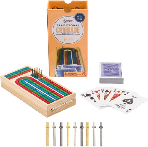 Miniatura 3 de Regal Games Juego de mesa Cribbage con almacenamiento, divertido juego de mesa con tablero de madera para adultos y niños, 9 clavijas de metal