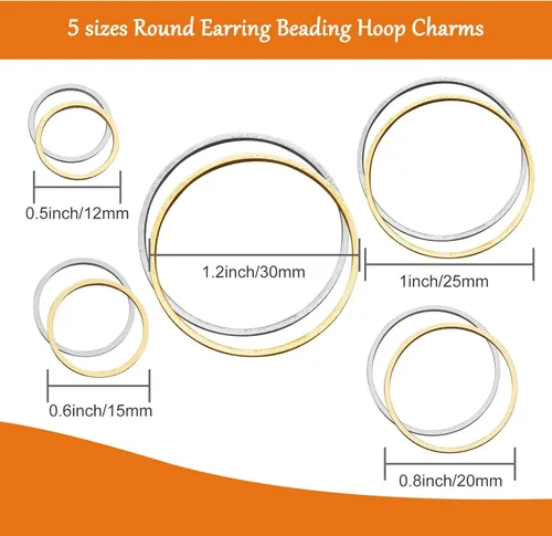Miniatura 5 de 100 aretes redondos con cuentas, 5 tamaños para encontrar biseles abiertos, anillos de enlace, aretes de aro para manualidades, fabricación