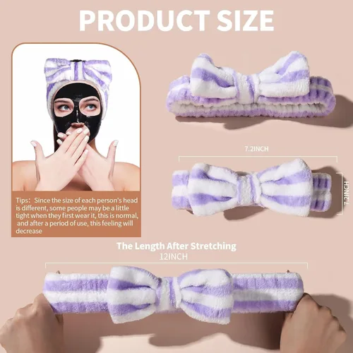 Miniatura 2 de Teenitor 5 diademas de maquillaje con lazo extraíble, diadema de spa para lavar la cara para adolescentes y mujeres, cesta de regalo