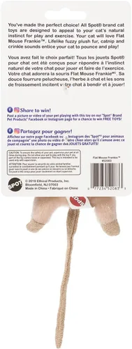 Miniatura 3 de SPOT Ratón Plano Frankie con Hierba Gatera - Juguetes para Gatos, Ratones de Peluche con Hierba Gatera y Sonido de Crujido, Tamaño Perfecto