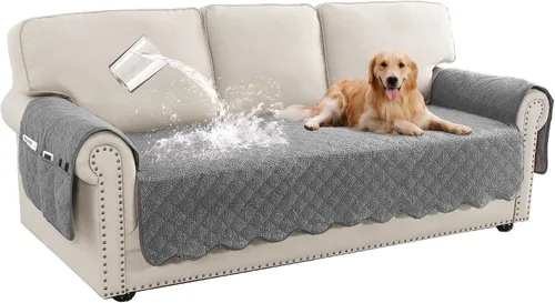 Miniatura 10 de Turquoize Fundas de sofá impermeables para perros, fundas protectoras para mascotas, fundas de sofá lavables con bolsillo lateral para sofá de 3