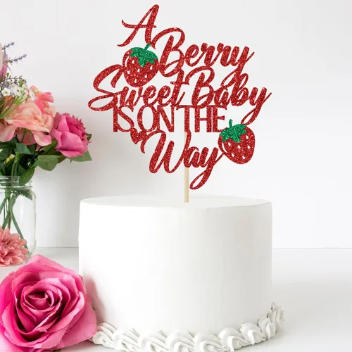 Miniatura 3 de A Berry Sweet Baby is on the Way - Decoración para tartas, Sweet One Cake Topper, Berry Sweet, decoración de fiesta de baby shower, purpurina roja