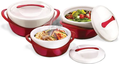 Miniatura 5 de Juego de Cazuelas Aisladas Pinnacle con Tapa de 3 piezas 2.6/1.25/0.6 qt. Elegante Calentador/Enfriador de Comida de Olla Caliente - Gran Tazón