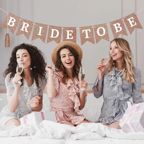 Miniatura 7 de Cartel pre-encordado de la novia para ser – No DIY – Cartel de despedida de soltera con purpurina de oro rosa – Guirnalda preencordada en hebra de 8