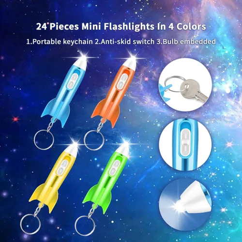 Miniatura 3 de Llavero con linterna de helicóptero para niños, linterna LED en forma de cohete, tema del espacio exterior, llavero con forma de helicóptero