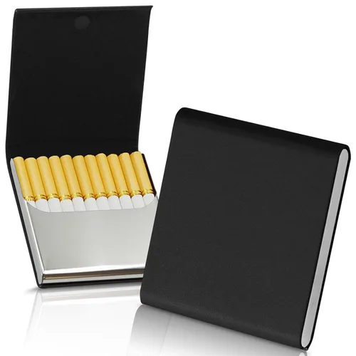 Caja de cigarrillos de cuero delgada portátil para sostener 10 cigarrillos de tamaño regular - Caja de cigarrillos de cuero de acero inoxidable con