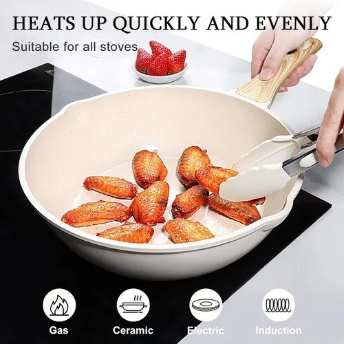Miniatura 4 de GiPP Sartén de cerámica antiadherente para freír, sartén de 12 pulgadas con tapa, utensilios de cocina de inducción sartén antiadherente, PTFE PFOA